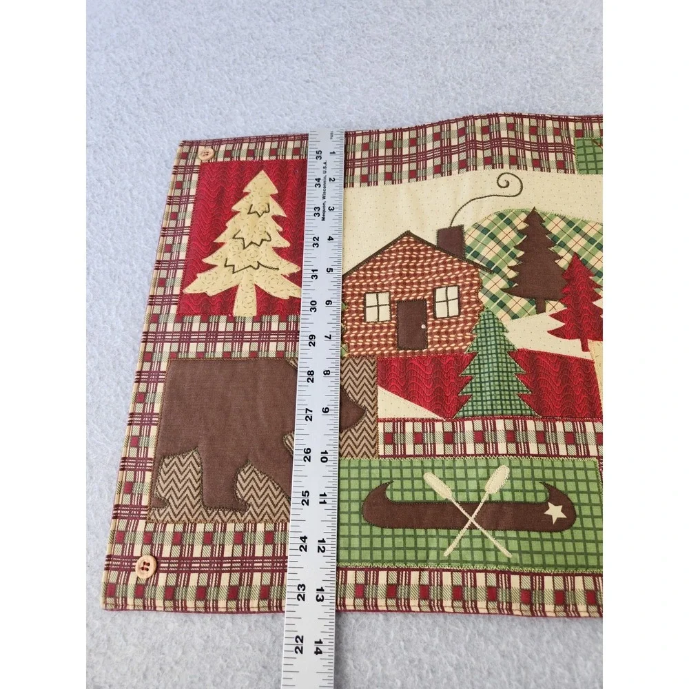 Set of‎ 4 Patchwork Embroidered Placemats Rustic Cabin Cottagecore Bear Moose